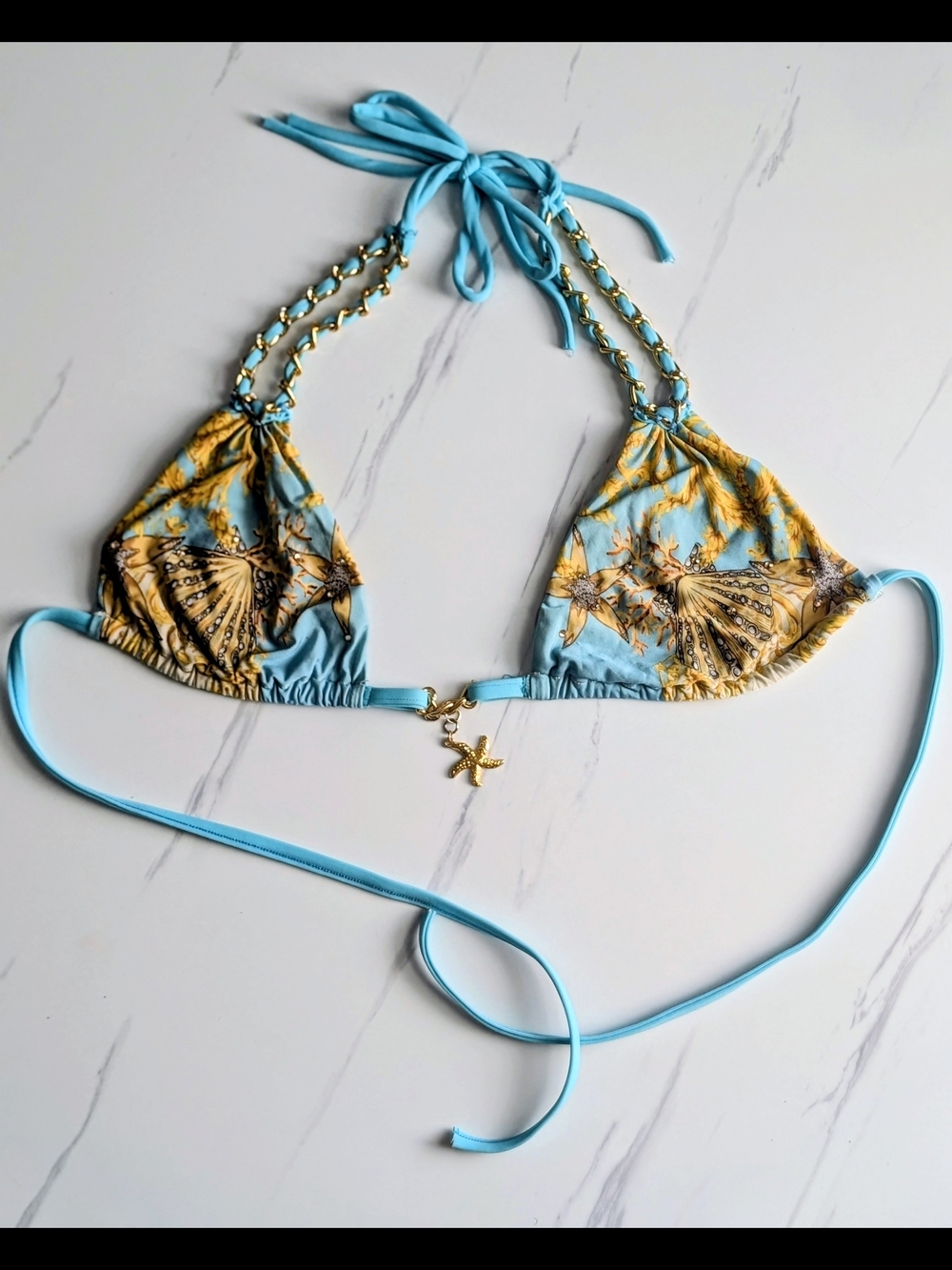 SAUVAGE California Luxury Chain Bikini Top Small Starfish Charm Crystal Swimwear